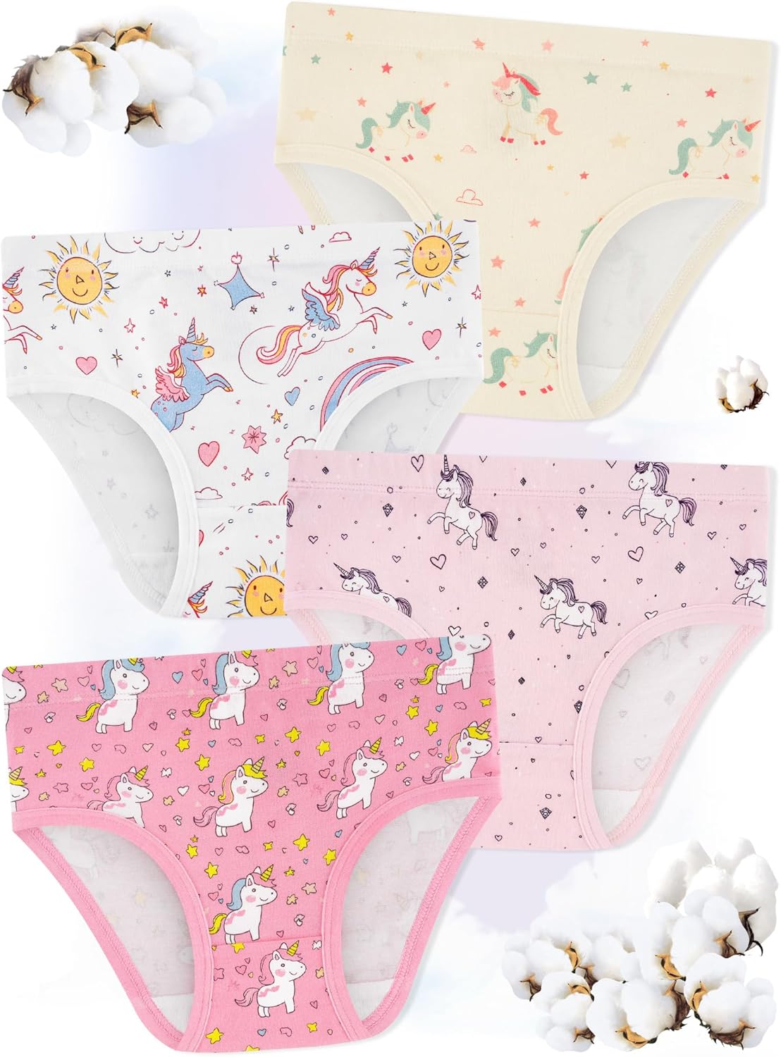 Girls' Underwear,Soft Cotton Tagless Panties for Toddlers' & Little Kids Comfort,Breathable