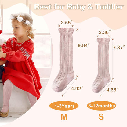 Zando Baby Knee High Socks - Infant to Toddler, Cotton Ruffle Socks, Warm Girls & Boys Long