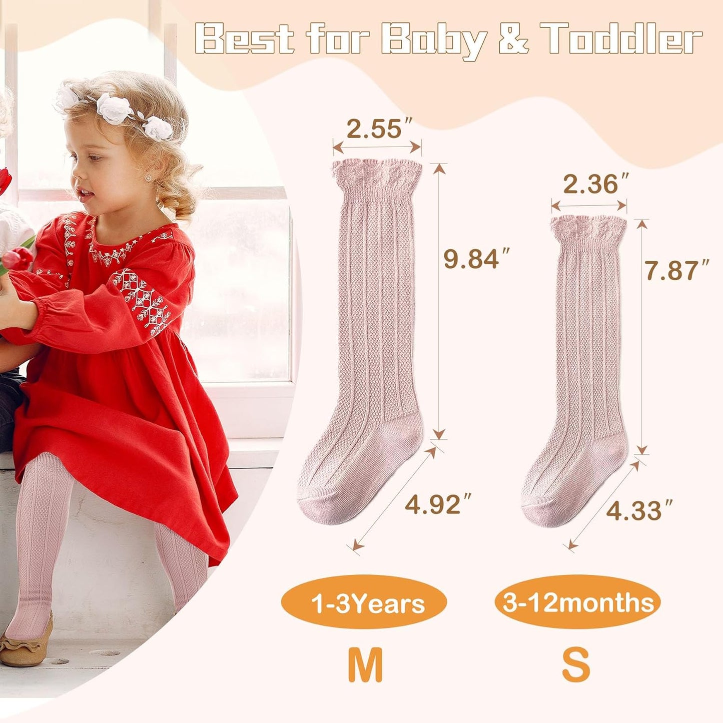 Zando Baby Knee High Socks - Infant to Toddler, Cotton Ruffle Socks, Warm Girls & Boys Long