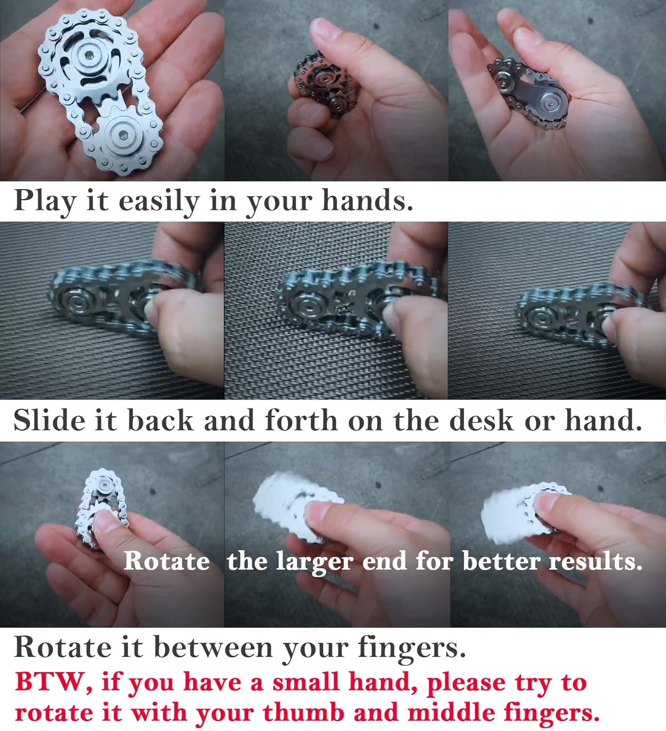 Sprocket Fidgets Chain Stainless Steel Fidget Cube Gears Linkage Bike Chain Novelty Fidget Block