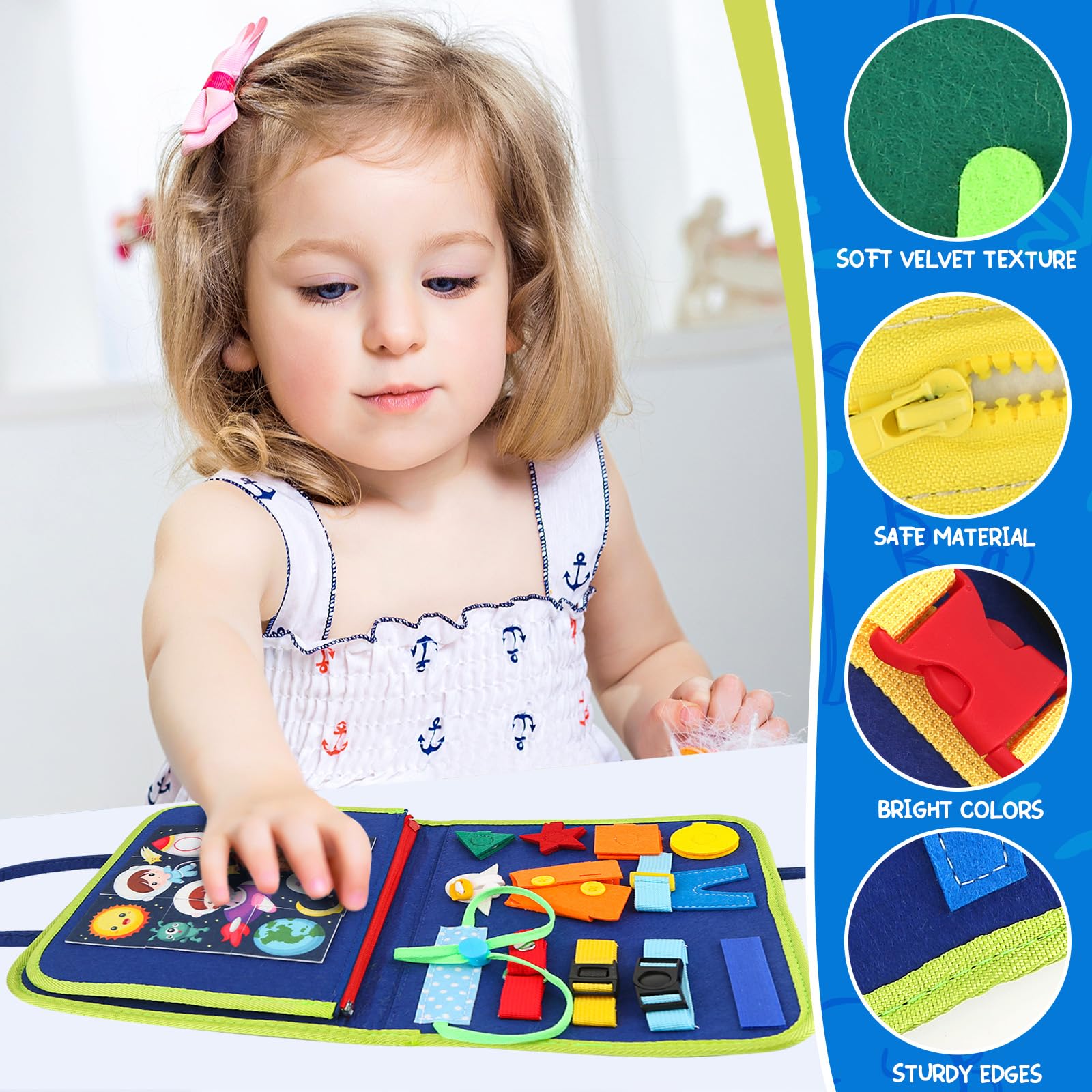 EPIMA Toddler Busy Board, Montessori Sensory Toys for Boys, 3-8 Year Old Girl Toddler Travel Toys