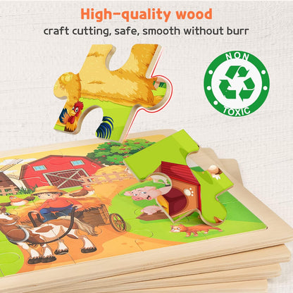 SYNARRY Large Animals Wooden Puzzles for Kids 4 in 1 Gift Box(12.2 * 9.4 in) - FSC Certified