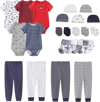 Newborn Layette Gift Set Bodysuits Pants for Baby Girl and Boy 24 Piece 100% Cotton Essentials and