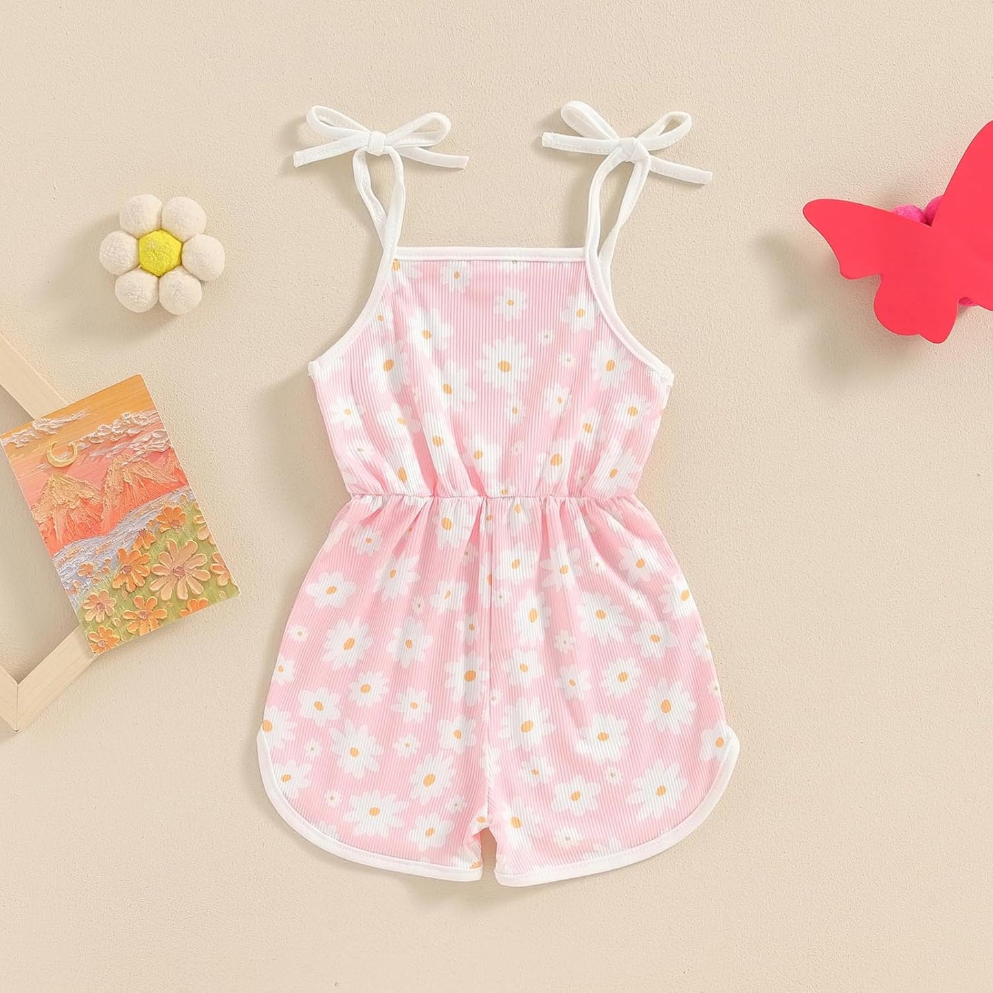 WZTYYDS Toddler Baby Girl Summer Clothes Floral Romper Tie-Up Strap Halter Jumpsuit Infant Summer