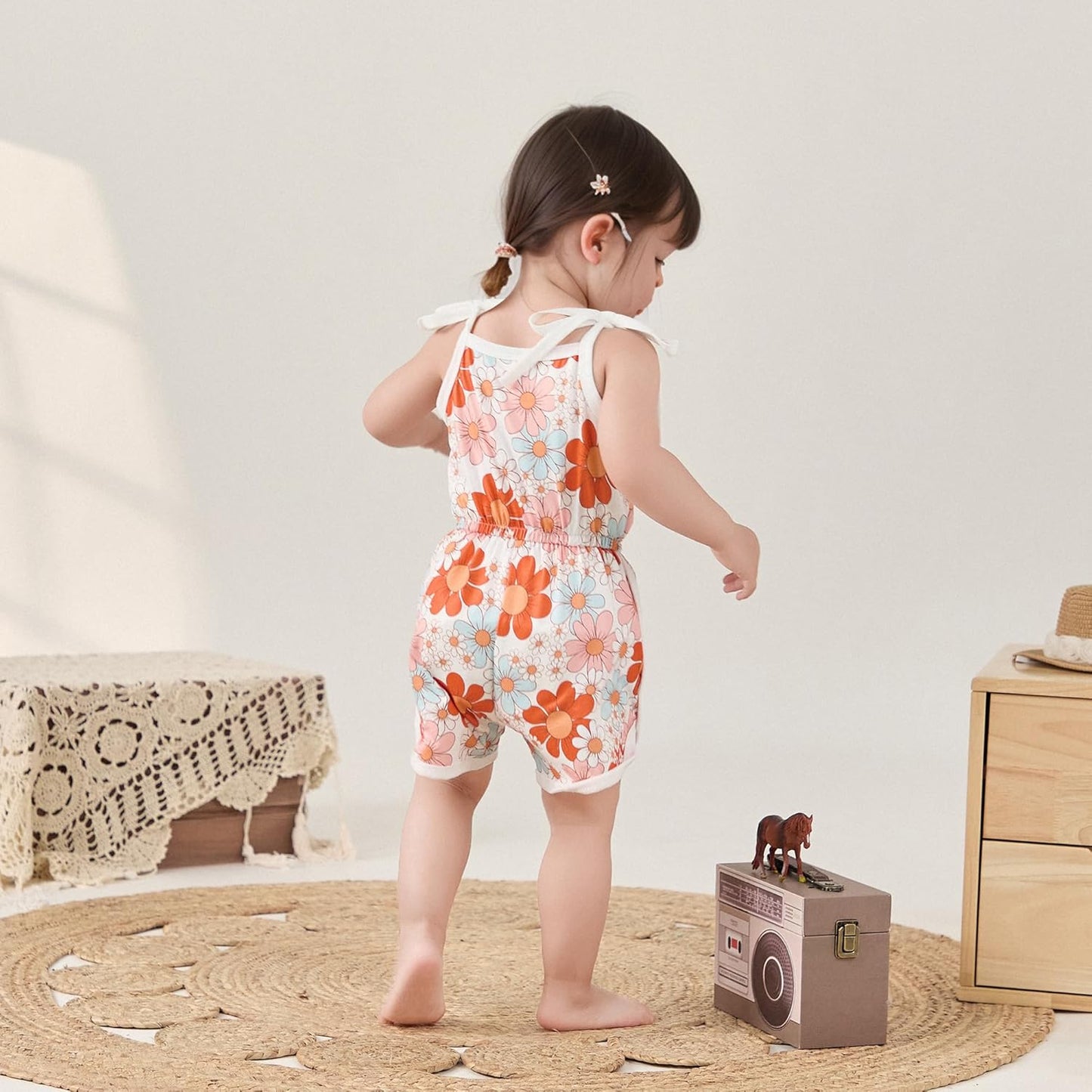 WZTYYDS Toddler Baby Girl Summer Clothes Floral Romper Tie-Up Strap Halter Jumpsuit Infant Summer