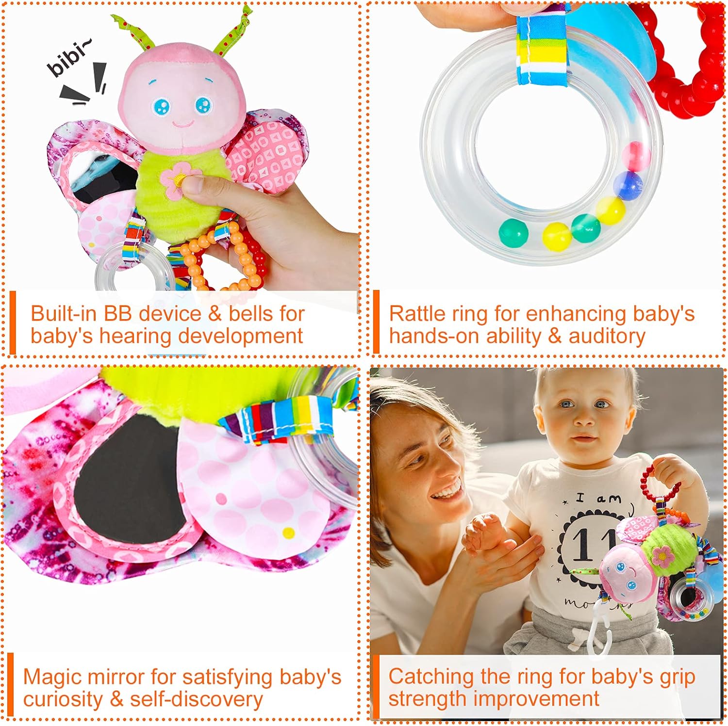 Baby Stroller Toy and Car Seat Toy for Infant with Teether Hanging Rattle Toys Clip on Stroller Toy