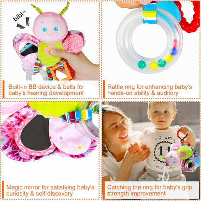 Baby Stroller Toy and Car Seat Toy for Infant with Teether Hanging Rattle Toys Clip on Stroller Toy