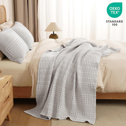 PHF 100% Cotton Waffle Weave Throw Blanket, Soft Lightweight Breathable Cozy Summer Throws for