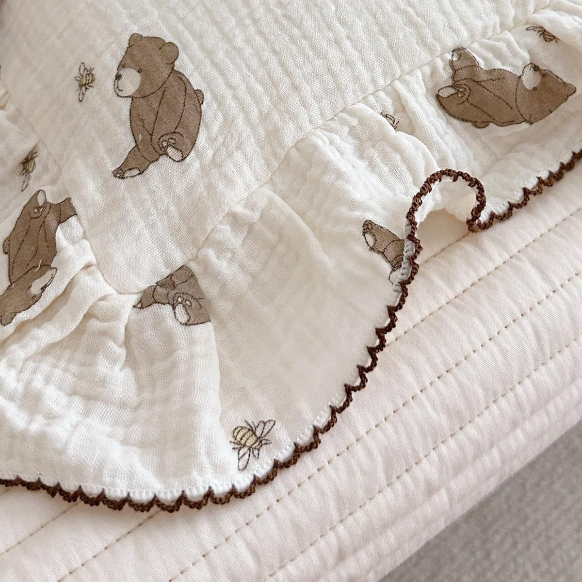 BuLuTu Cartoon Bear Muslin Pillowcase for Boys Girls Cute Animal Print Toddler Pillow Cases Soft