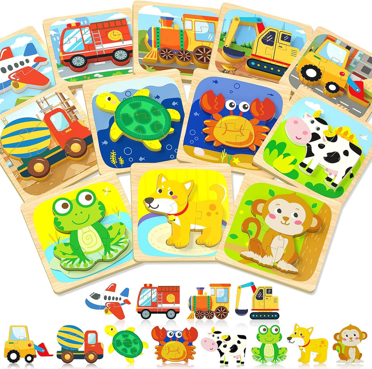Benresive Wooden Toddler Puzzles, Montessori Toys for 1 2 3 Year Old Boys, Toys for 1 2 3 Year Old