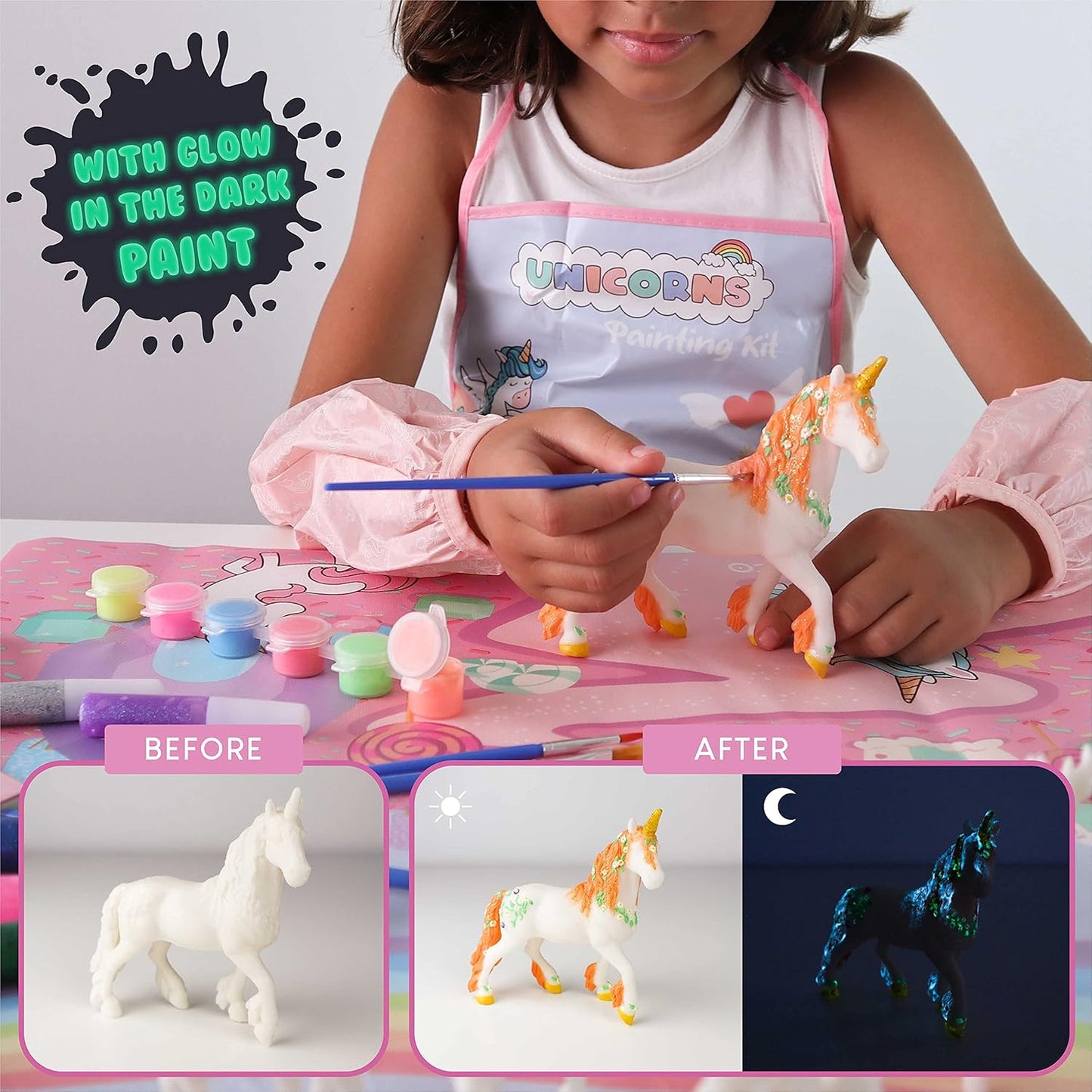 BONNYCO Unicorns Gifts for Girls Painting Kit with 18 Figurines Painting for Kids with Glow in The