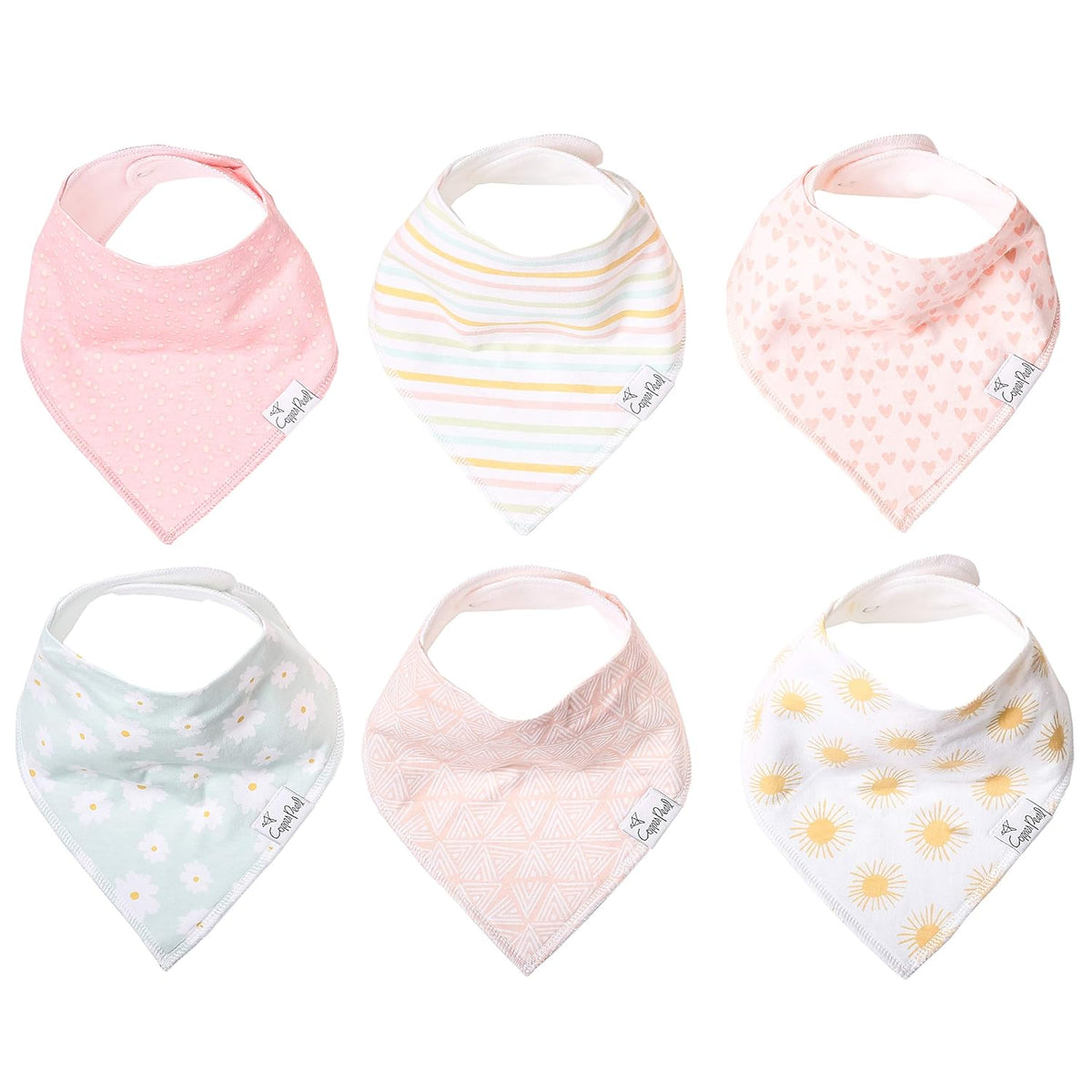 Copper Pearl 6 Pack Soft Cotton Baby Bibs for Drooling and Teething, Absorbent Drool Bibs for Baby