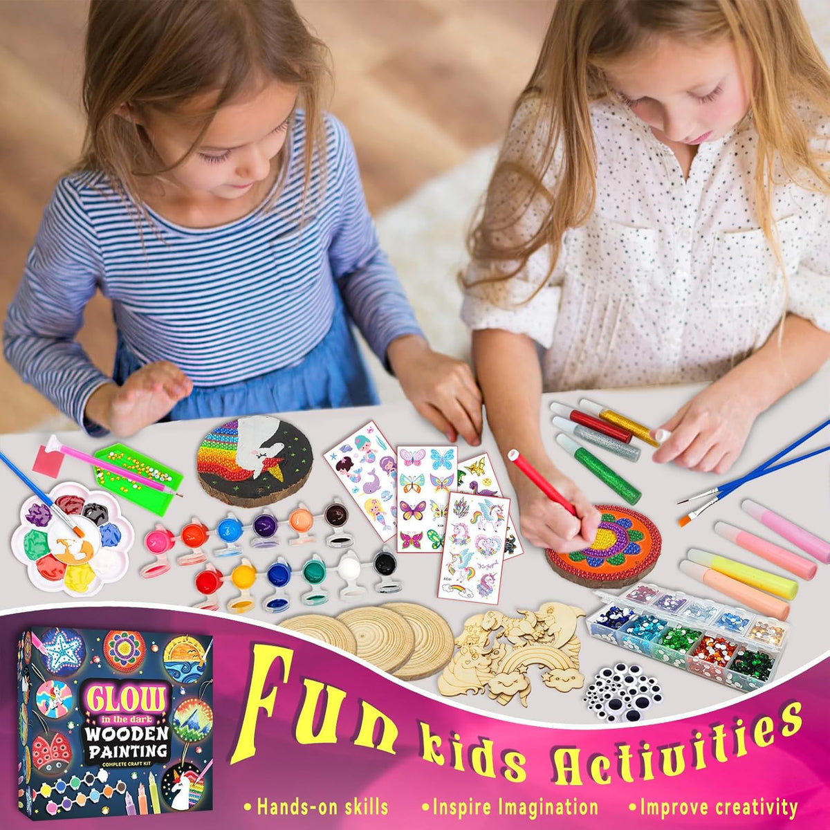 klmars Kids Wooden Painting Kit-Glow in The Dark-Arts & Crafts Gifts for Boys Girls Ages 5-12-Craft