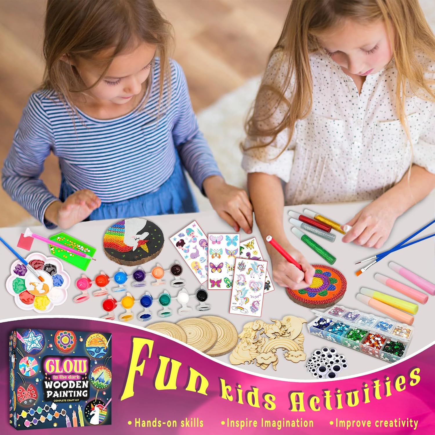 klmars Kids Wooden Painting Kit-Glow in The Dark-Arts & Crafts Gifts for Boys Girls Ages 5-12-Craft