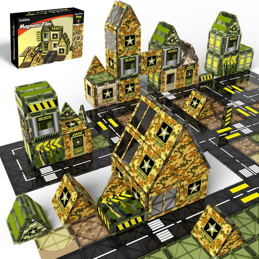 GobiDex Magnetic Tiles Army Toys, STEM Military Magnetic Building Blocks for Toddler Kids Ages 3-5