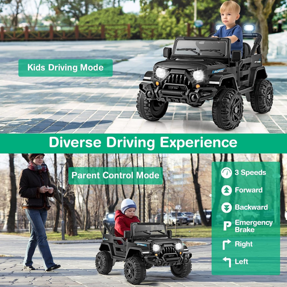 Costzon 12V Kids Ride on Truck Car, Electric Vehicle w/Remote Control, Threaded Wheels, 3 Speeds