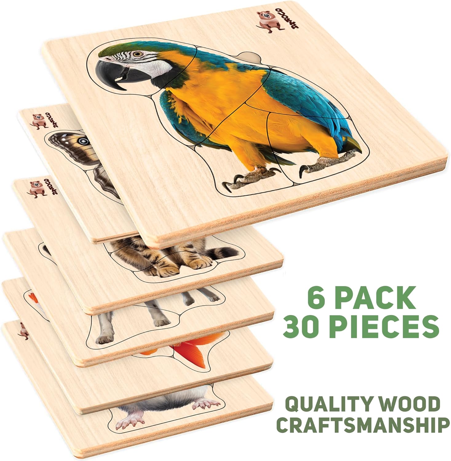 QUOKKA Realistic Wooden Puzzles for Toddlers 1-3 Year Old - 15x15 Inches Kids Puzzles Ages 2-4