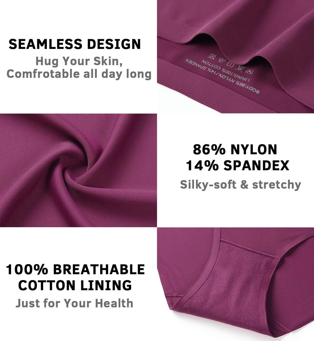 Wealurre Seamless Underwear for Women No Show Panties Soft Stretch Hipster Bikini Underwears 5-Pack