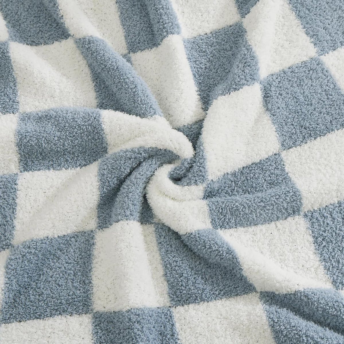 WRENSONGE Checkered Throw Blanket, Grey Blue Soft Cozy Fluffy Warm Hand Made Throw Blankets for