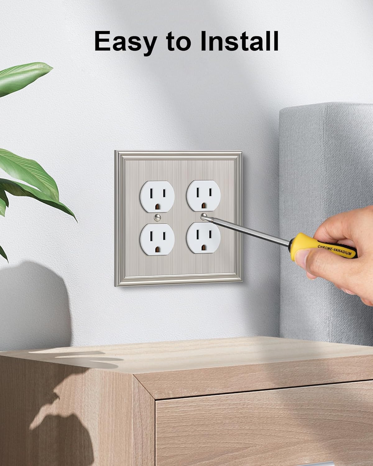 2-Pack Double Duplex Outlet Cover, Brushed Nickel Decorative Switch Plates and Outlet Covers for