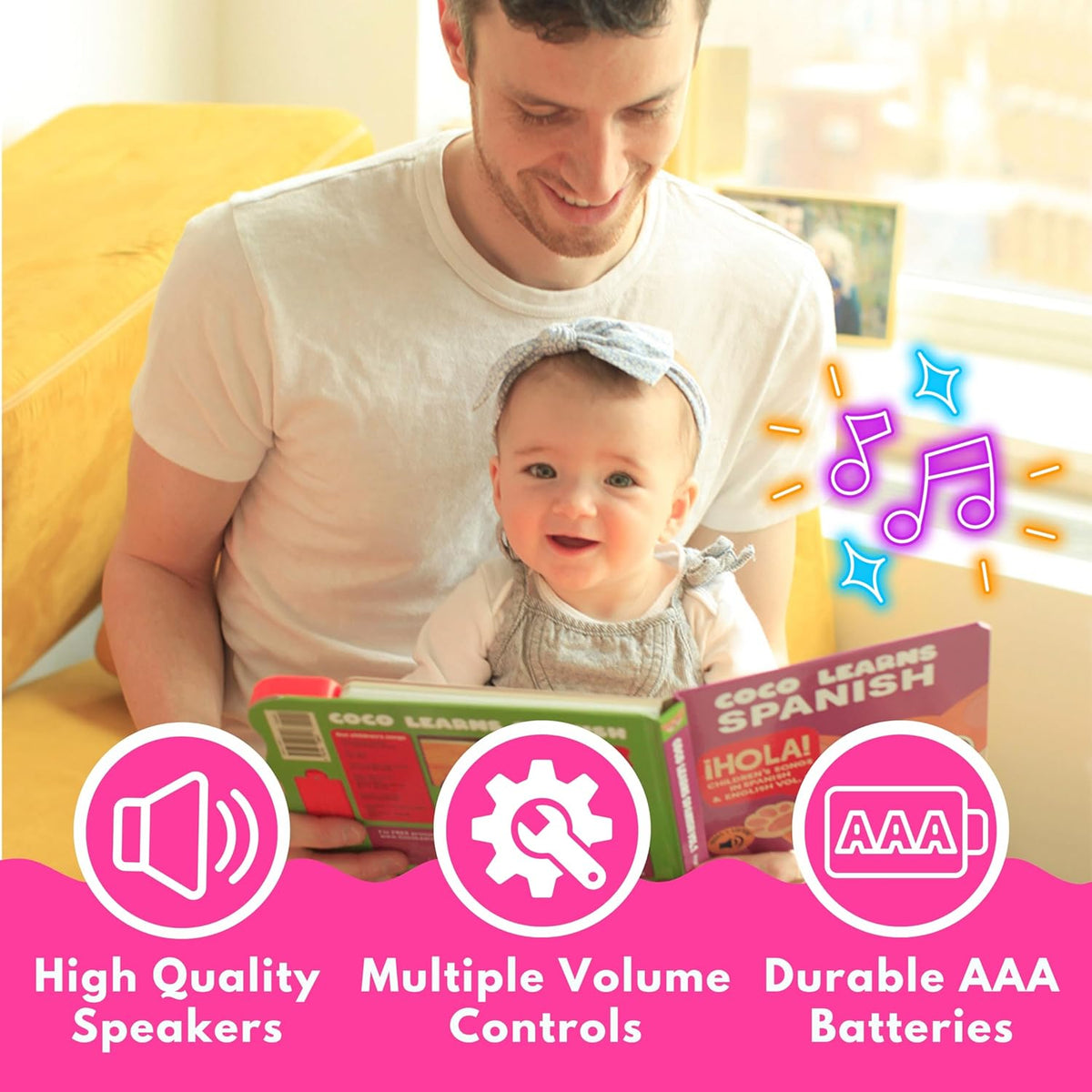 Musical Spanish Books for Kids 1-3, Spanish English Toys for Babies & Toddlers 1-3, Baby & Toddler