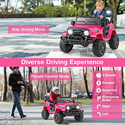 Costzon 12V Kids Ride on Truck Car, Electric Vehicle w/Remote Control, Threaded Wheels, 3 Speeds