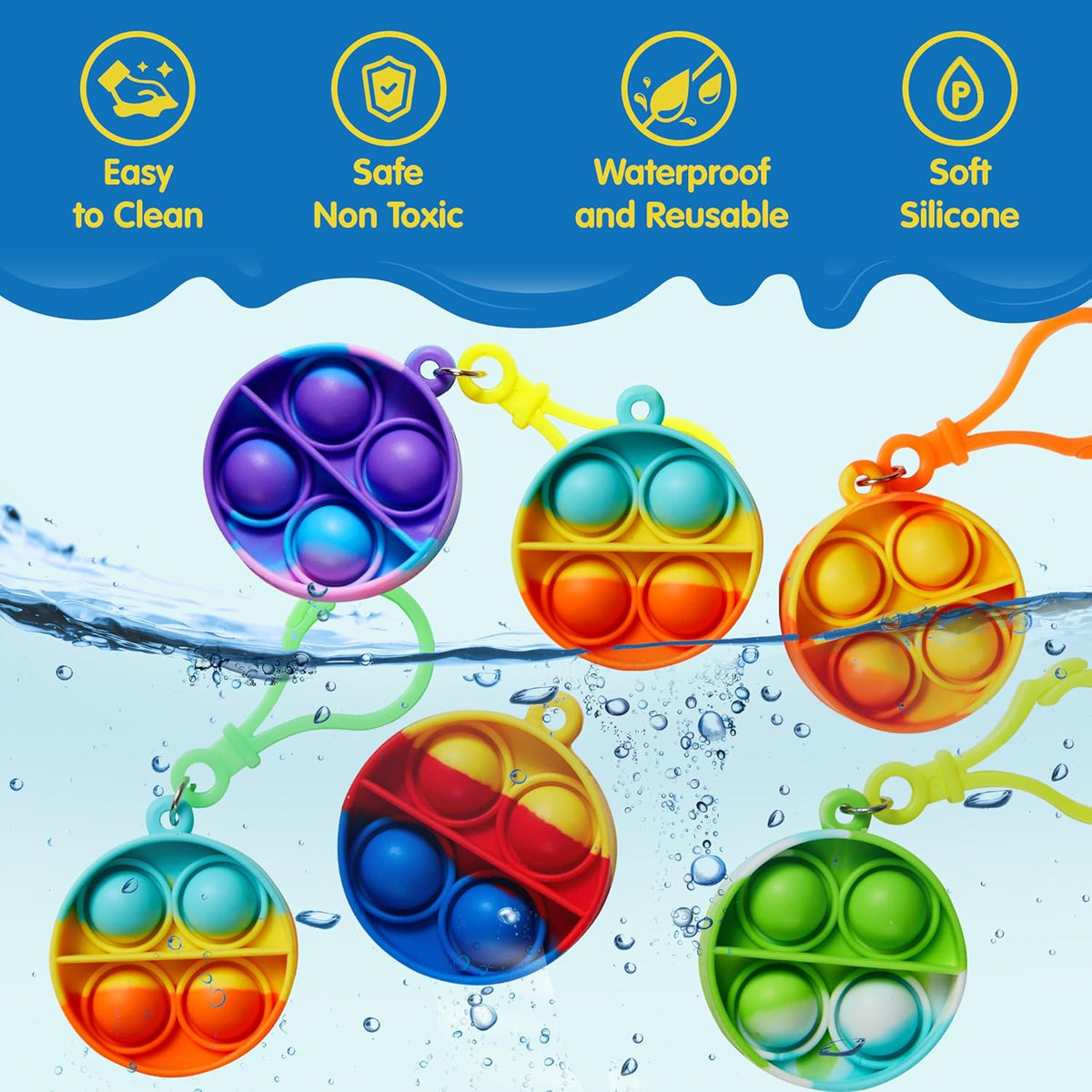 JOYIN Round Pop Fidget Keychain Mini Fidget Toys Bulk 90 Pack Party Favors for Kids 4-8,8-12 Years