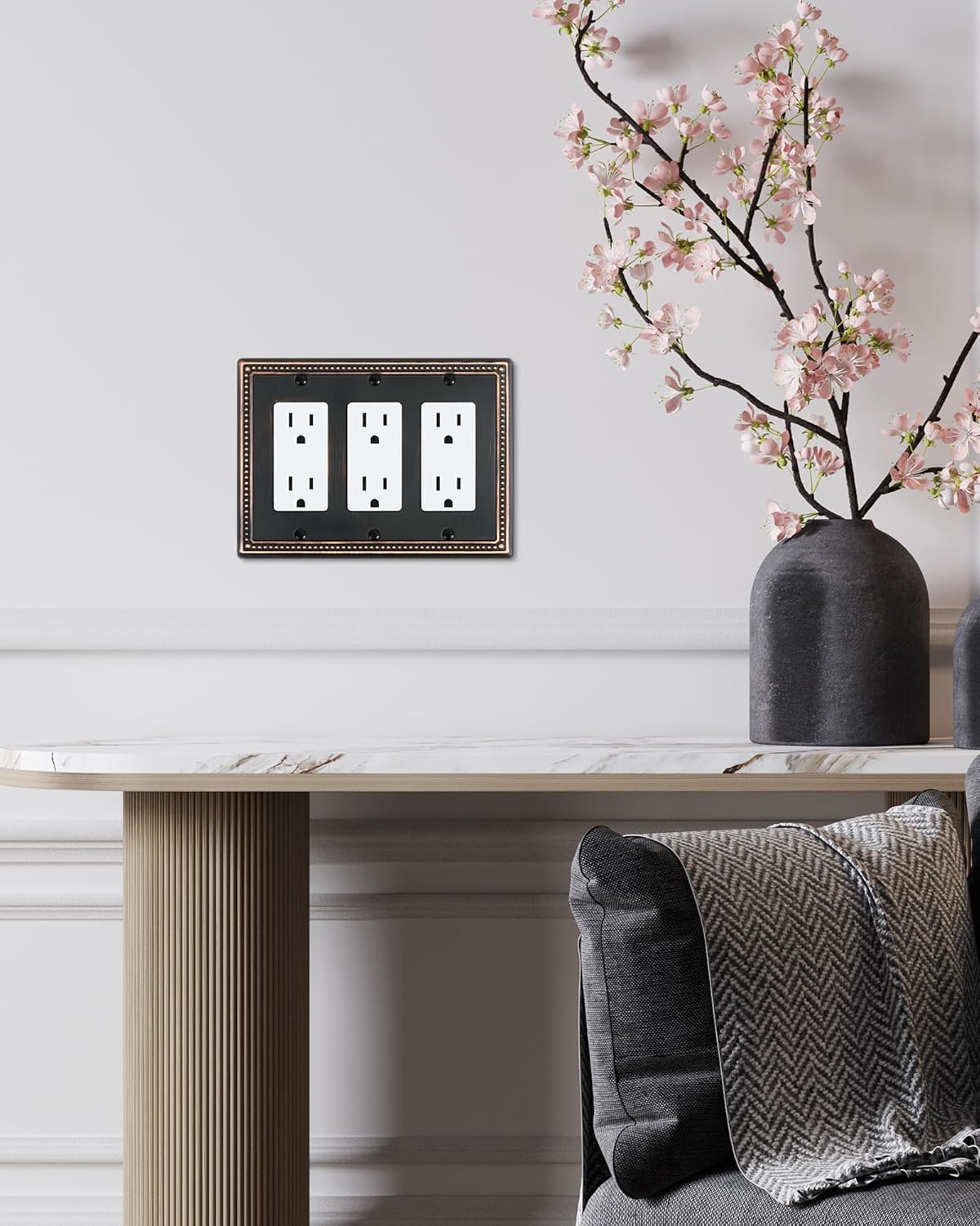 2-Pack Triple Decorator Outlet Cover Plate, Aged Bronze Pearls Decorative Switch Plates and Outlet