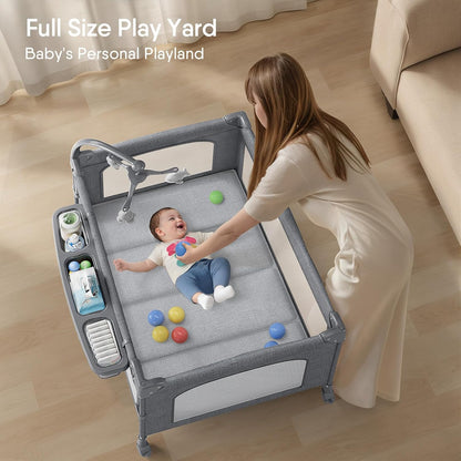 4 in 1 Baby Bassinet, Pack and Play, Bedside Crib Sleeper, Diaper Changer, Quickly Assembled and