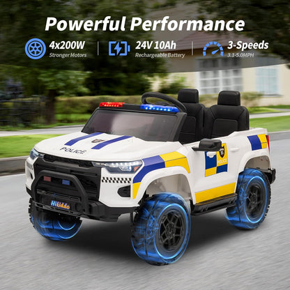 24V 10Ah Electric Police SUV Car Ride-On Toy for Big Kids, 4WD 2-Seater w/Parental Remote Control