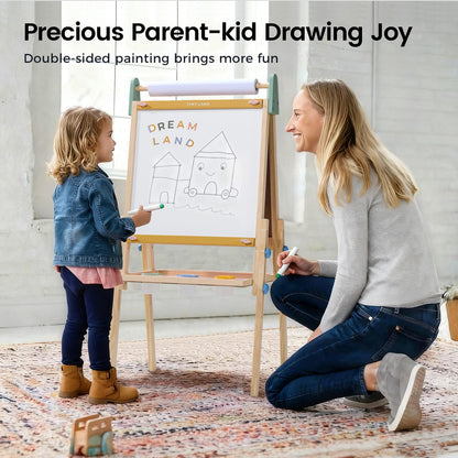 Tiny Land Wooden Easel for Kids, Art Easel with Chalkboard & Whiteboard