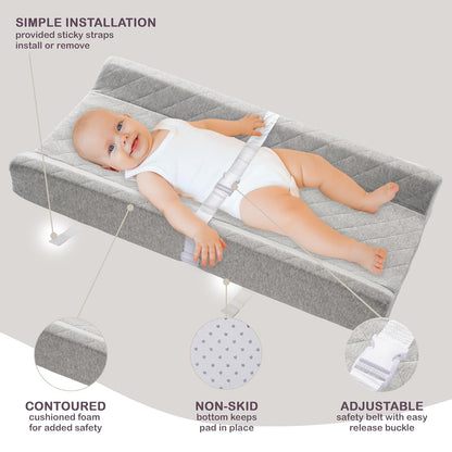 Organic Cotton Contoured Baby Changing Pad w/Waterproof Foam Mattress, Includes Soft, Removable &