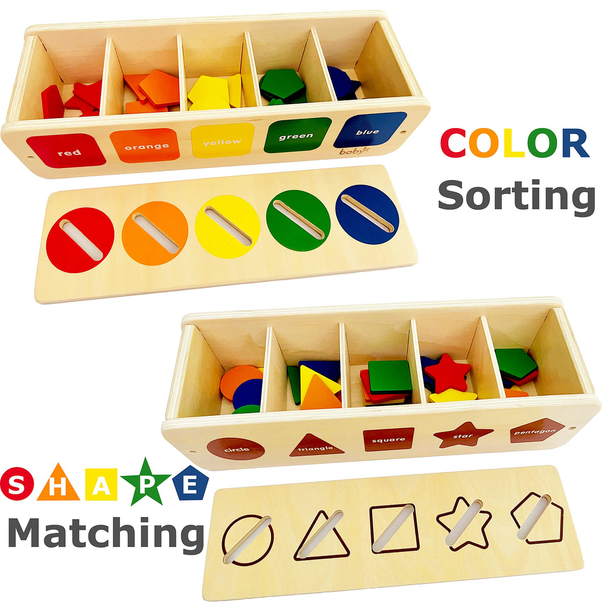 Dailyfunn Montessori Toys Color&Shape Sorting Learning Matching Box for Baby Toddlers 1-3 Year Old