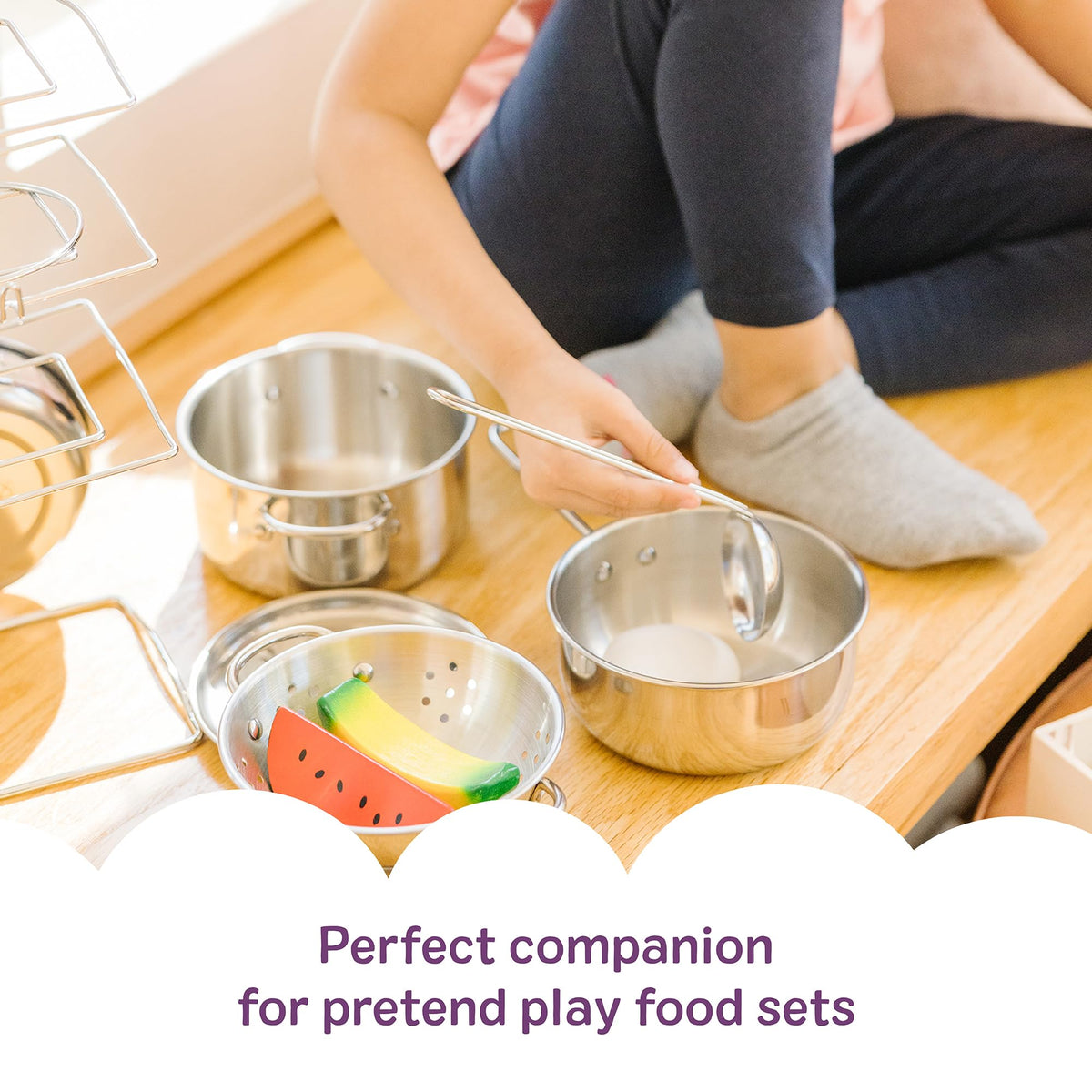 Melissa & Doug Stainless Steel Pots & Pans, 8 Piece Play Kitchen Set, Premium Play Kitchen