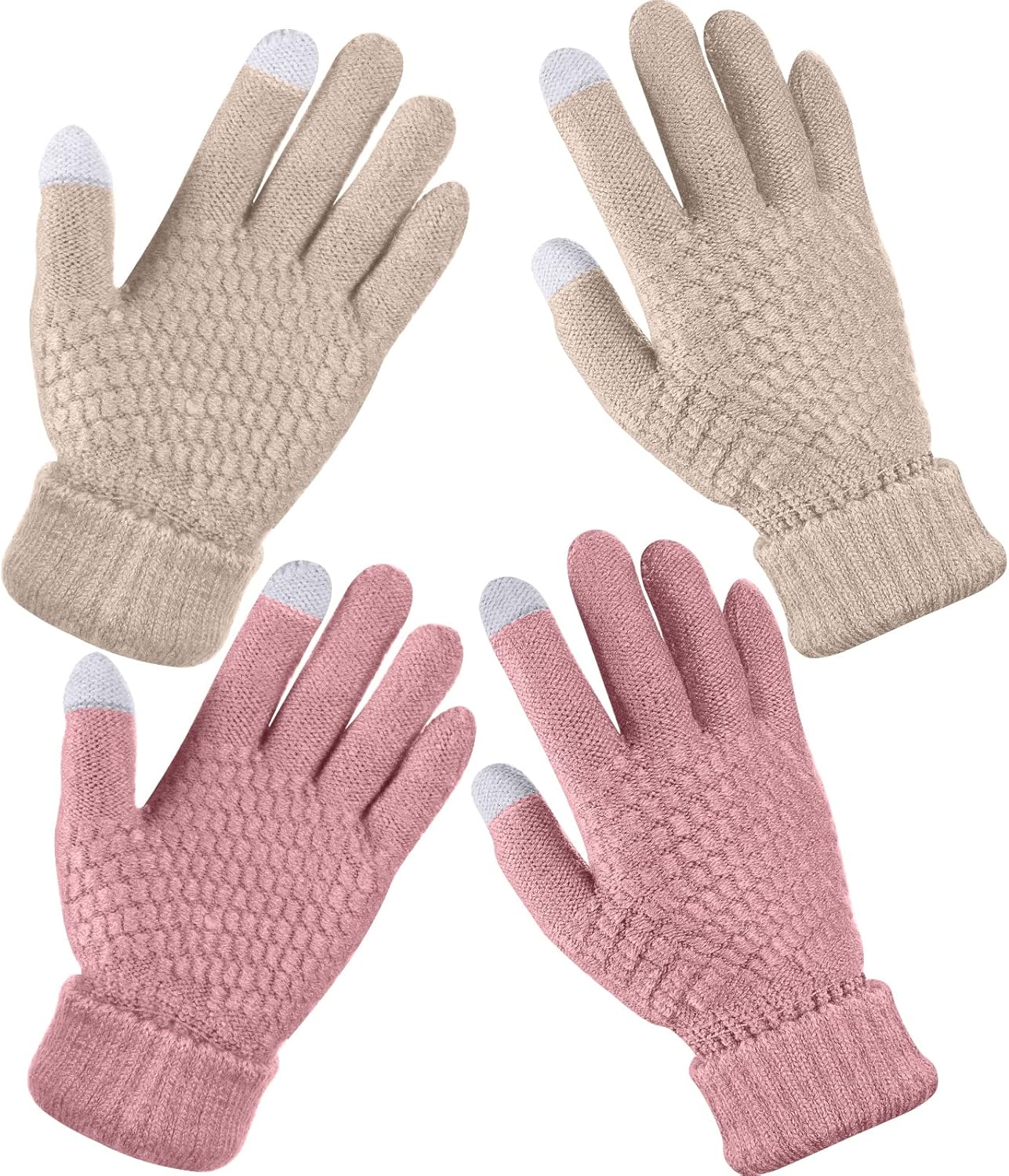Geyoga 2 Pairs Women's Winter Touch Screen Gloves Soft Warm Fleece Lined Knit Elastic Cuff Winter