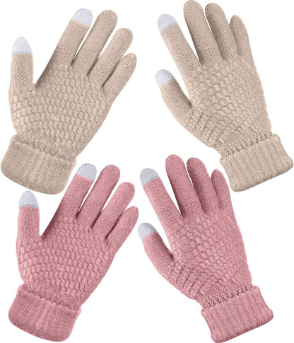 Geyoga 2 Pairs Women's Winter Touch Screen Gloves Soft Warm Fleece Lined Knit Elastic Cuff Winter