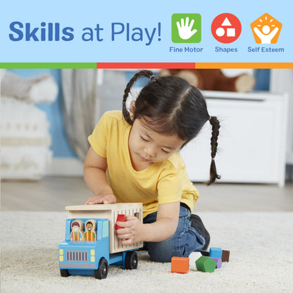 Melissa & Doug Shape-Sorting Dump Truck Wooden Toy with 9 Blocks and 2 Toy Figures - Montessori