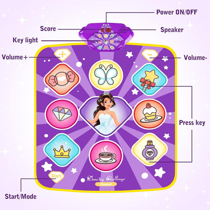 Dance Mat Toys for Kids, Purple Princess Electronic Dance Pad Game with 5 Gaming Modes, Dance Toys