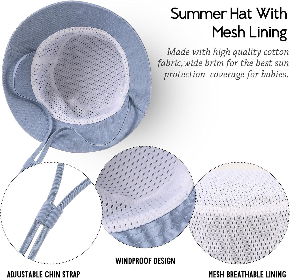 JANGANNSA Cotton Baby Sun Hat Infant Toddler Boys Girls Bucket Hats Summer Sun Protection Kids