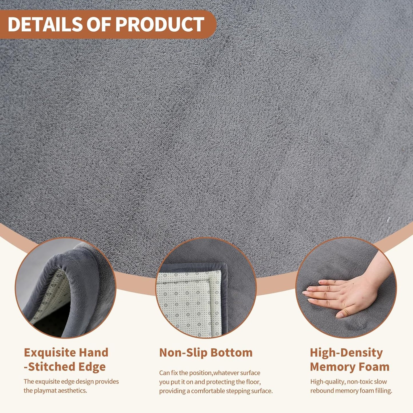 Baby Play Mat for Floor - 1.4" Thick Memory Foam Rug, 50"x50" Playpen Tummy Time Mat, Soft Velvet