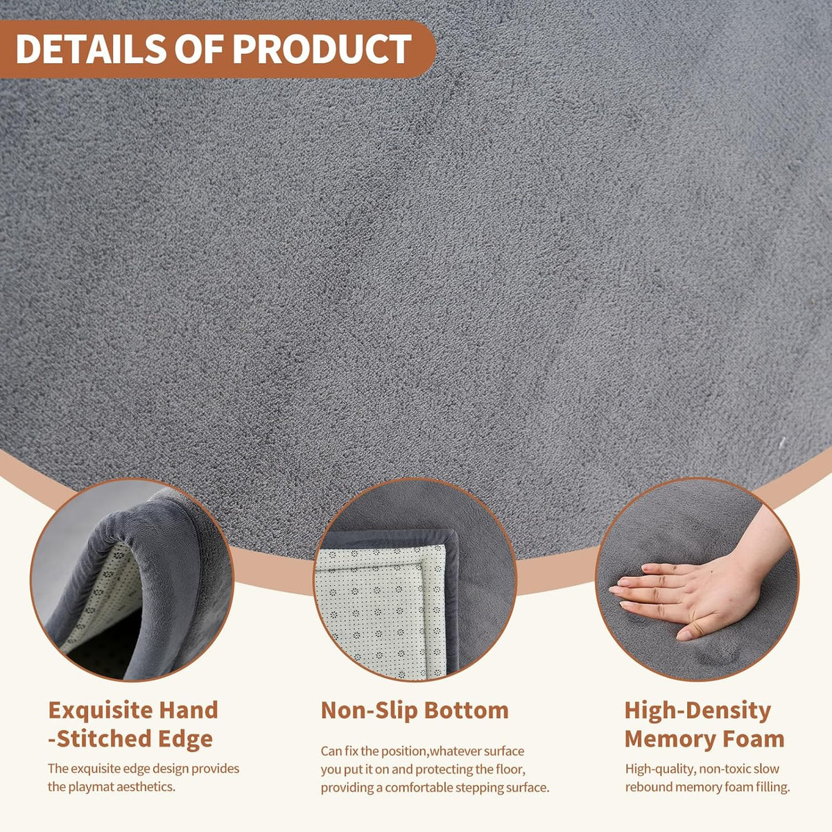 Baby Play Mat for Floor - 1.4" Thick Memory Foam Rug, 80"x80" Playpen Tummy Time Mat, Soft Velvet