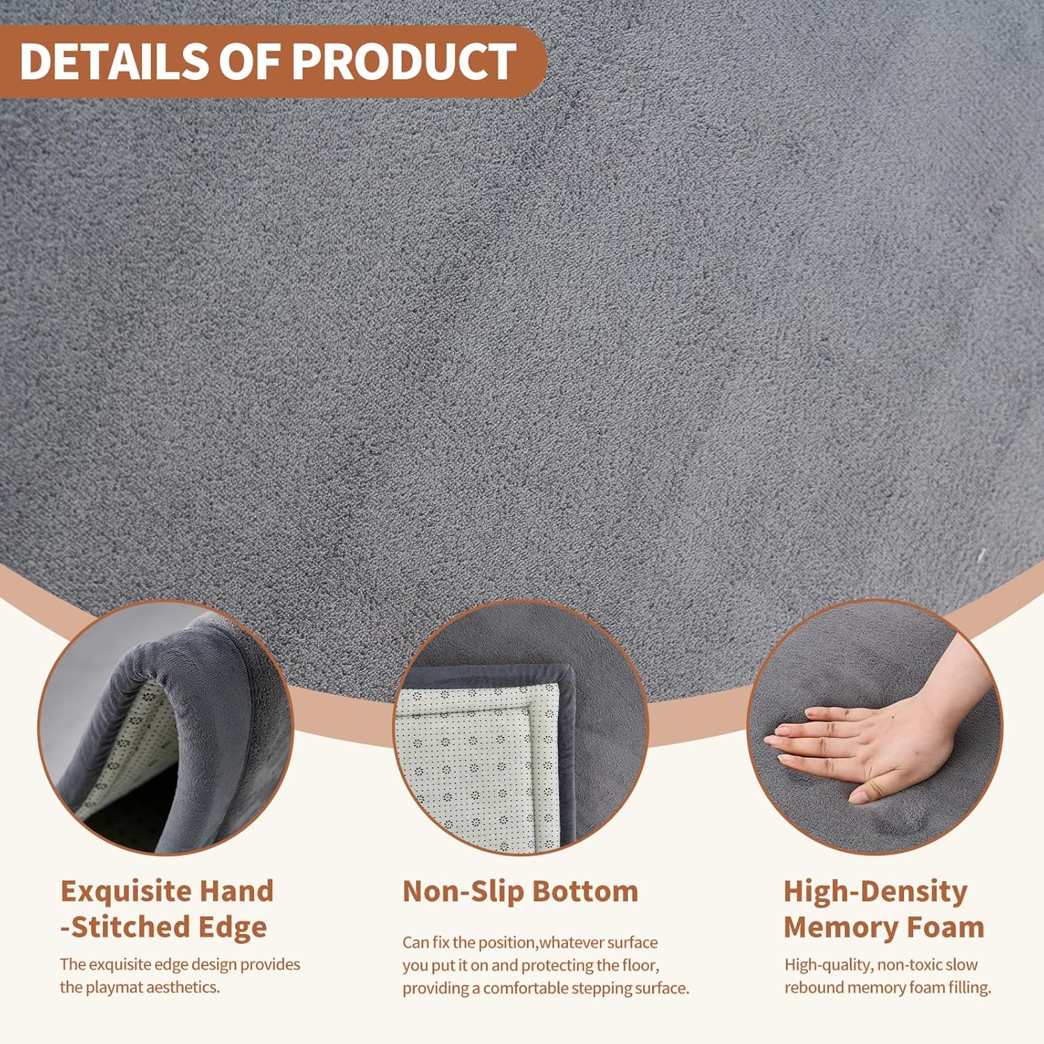 Baby Play Mat for Floor - 1.4" Thick Memory Foam Rug, 80"x80" Playpen Tummy Time Mat, Soft Velvet