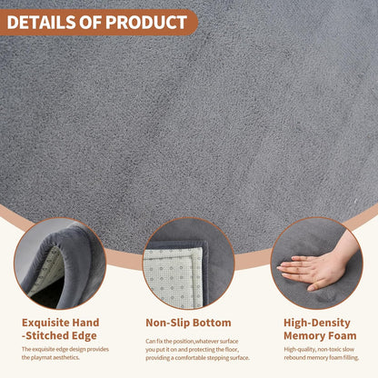 Baby Play Mat for Floor - 1.4" Thick Memory Foam Rug, 80"x80" Playpen Tummy Time Mat, Soft Velvet