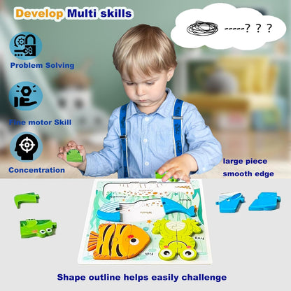 Wooden Toddler Puzzles Ages 1-3,Montessori Jigsaw Puzzle for Toddlers 1-3,Learning Toys for Kids