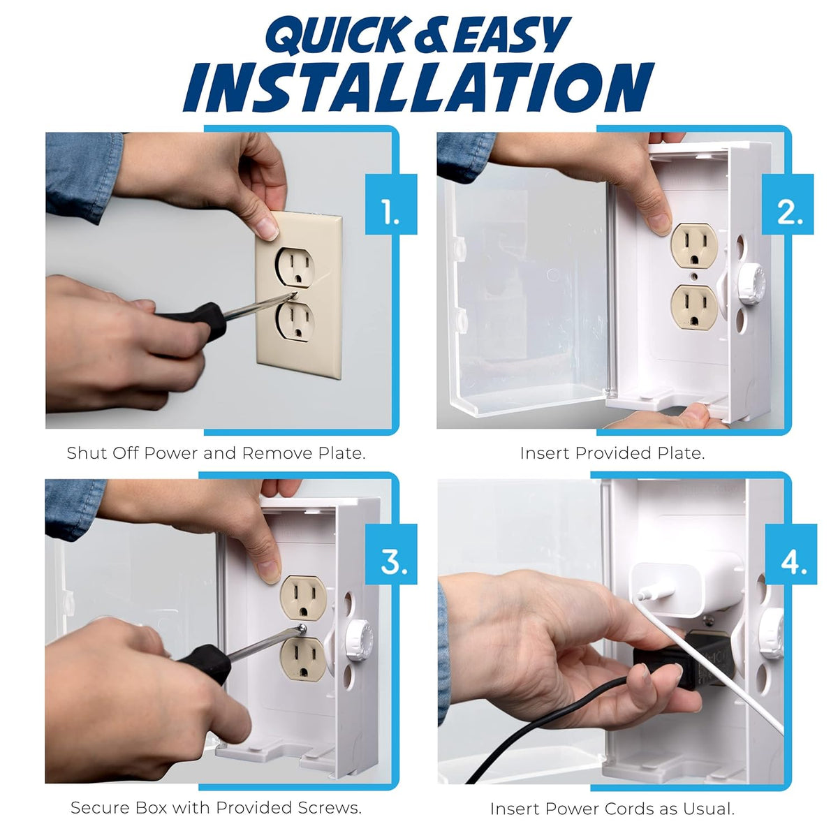 Clear Outlet Cover Box [Patented] Double Lock for Much Better Toddler Proofing, Easier Operation