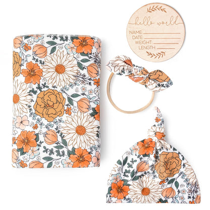 Konssy Baby Girl Newborn Receiving Blanket with Matching Headband and Beanie Set Baby Swaddle