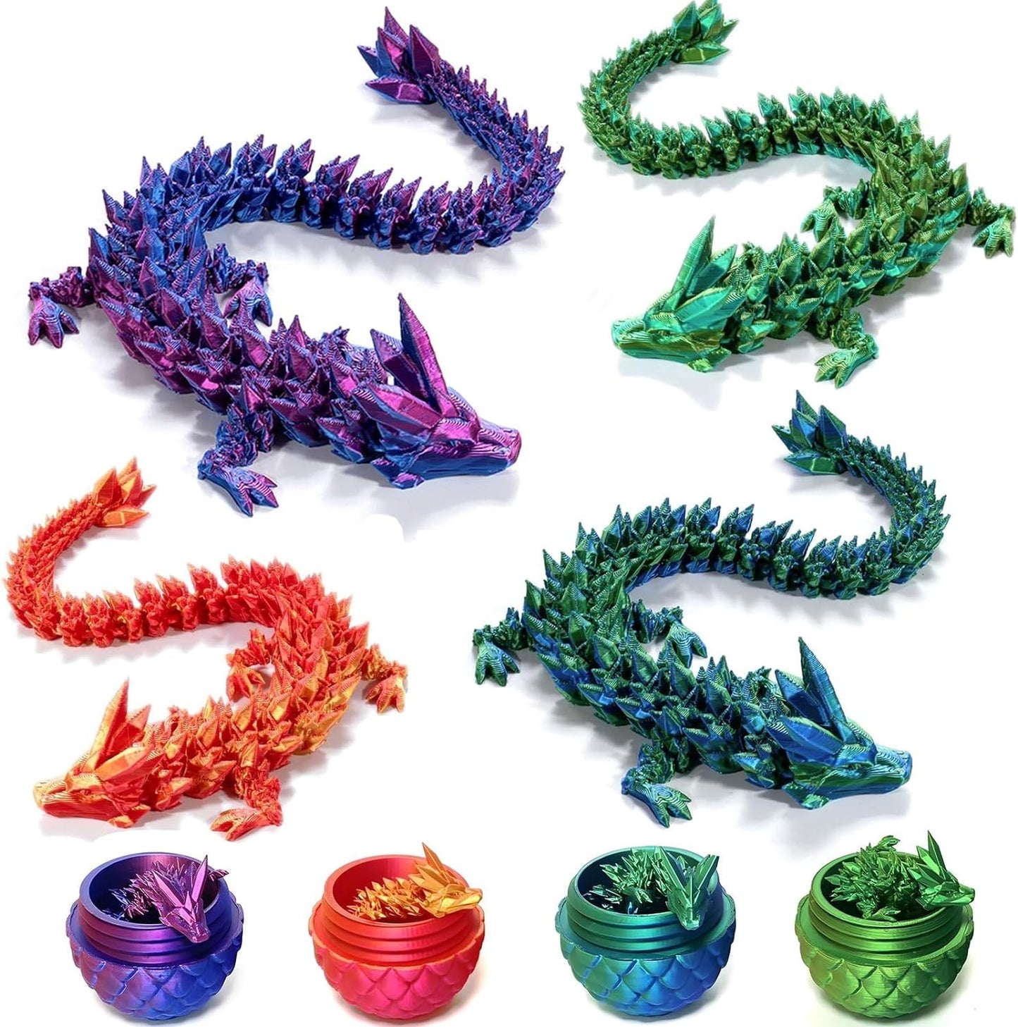 3D Printed Dragon Eggs with Dragon Inside, Articulated Crystal Dragon in Egg, Executive Dragon