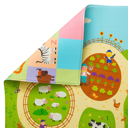 Baby Care Play Mat (Medium, Playful - Busy Farm) 73’’ x 49’’ Original One-Piece Reversible Rollable