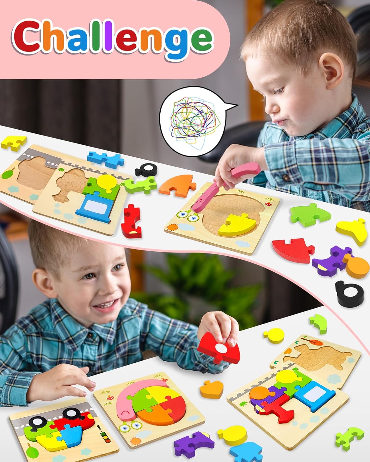Yetonamr Wooden Toddler Puzzles Gifts Toys for 1 2 3 Years Old Boys Girls, 8 Vehicle Shape