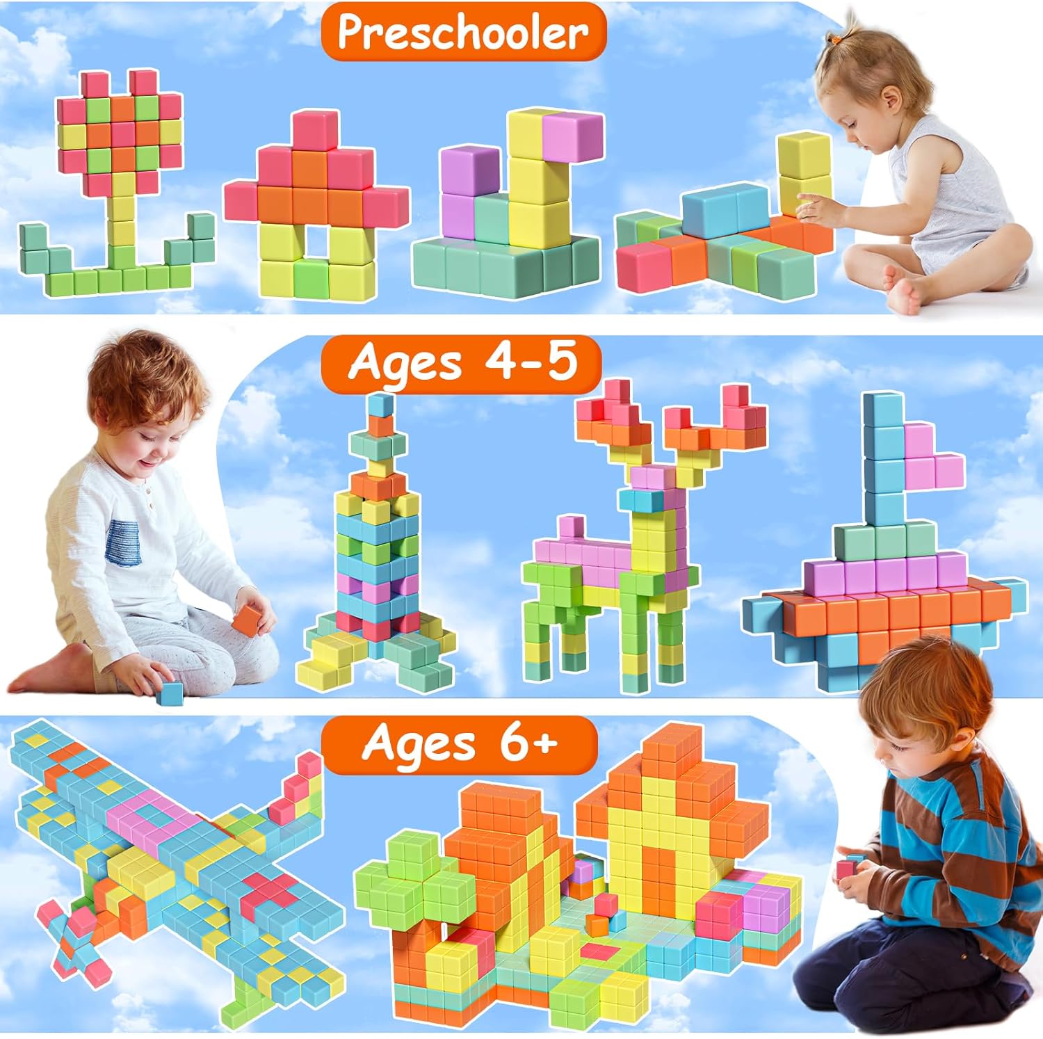 Magnetic Blocks, Magnet Building Cubes for Toddlers Ages 3-5, STEM Educational Sensory Autism